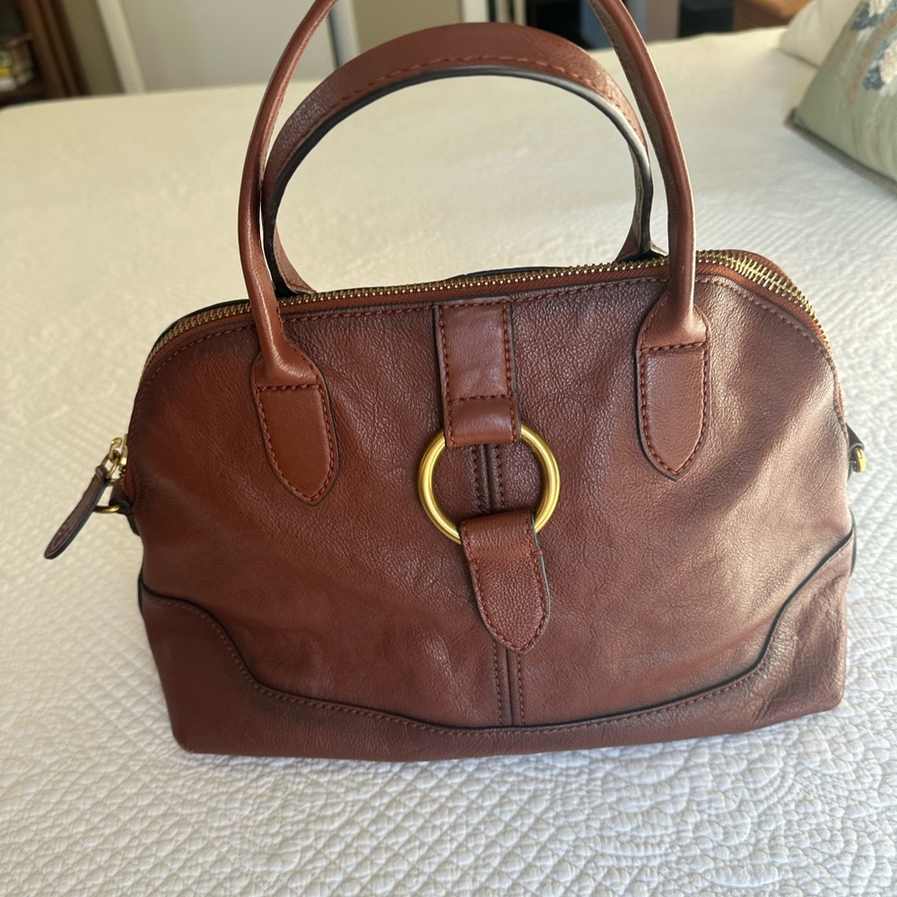 Frye Brown Leather Satchel with Gold Ring